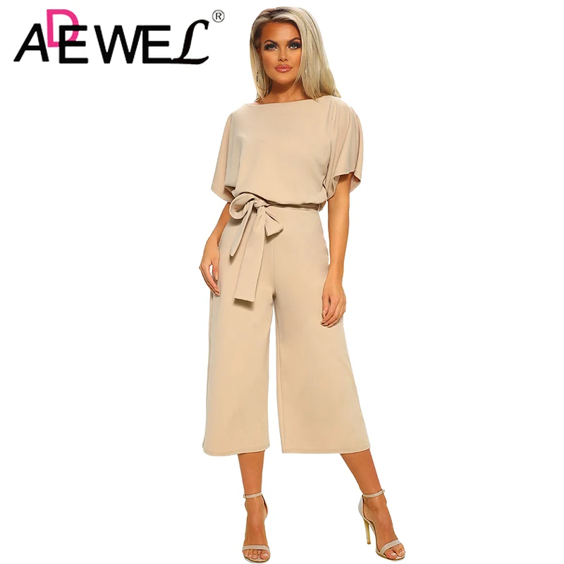 

ADEWEL 2019 New Black Always Chic Belted Culotte Jumpsuit Elegant Mid Waist Skinny Plain Jumpsuit Autumn Women Party Jumpsuits