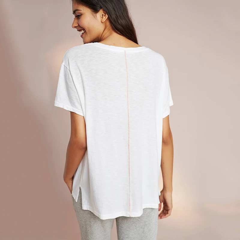 2017 Solid White Short T-shirt Women Brief Letter Embroidery Print Regular O-Neck Cotton Summer Split Sleeve Female | Женская одежда