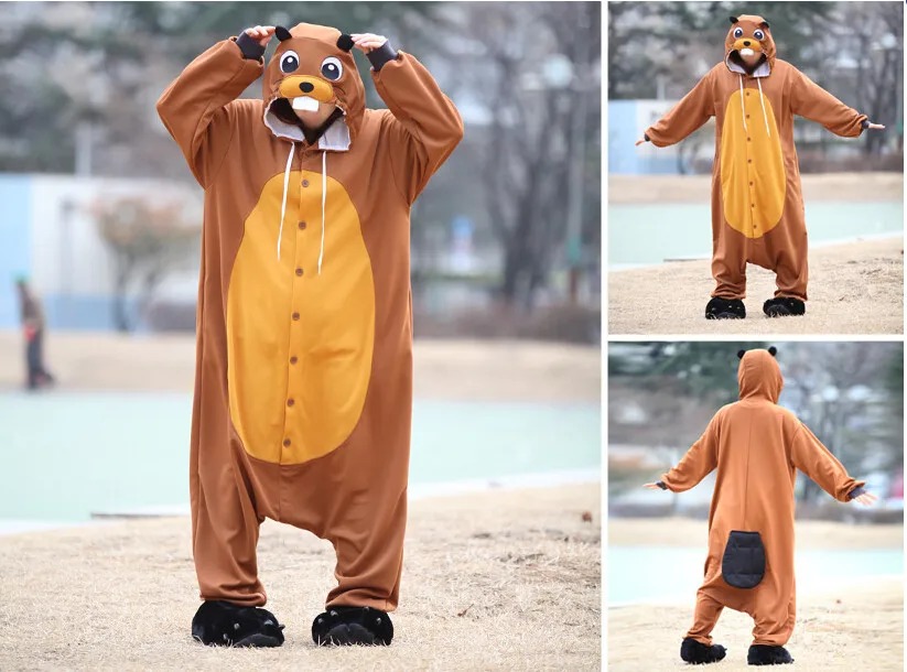 2018 Новый животное бобра пижамы мультфильм Sleepsuit Косплэй костюм для взрослых