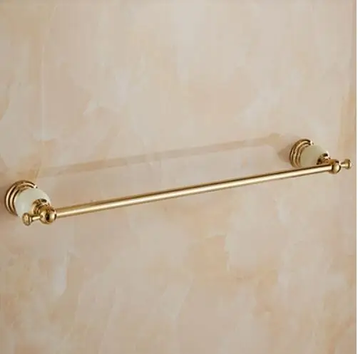 single towel bar Набор аксессуаров для ванной из латуни и нефрита, Золотая щетка, держатель для бумаги, вешалка для полотенец, мыльница, вешалка для полотенец, набор аксессуаров для ванной комнаты - Цвет: single towel bar