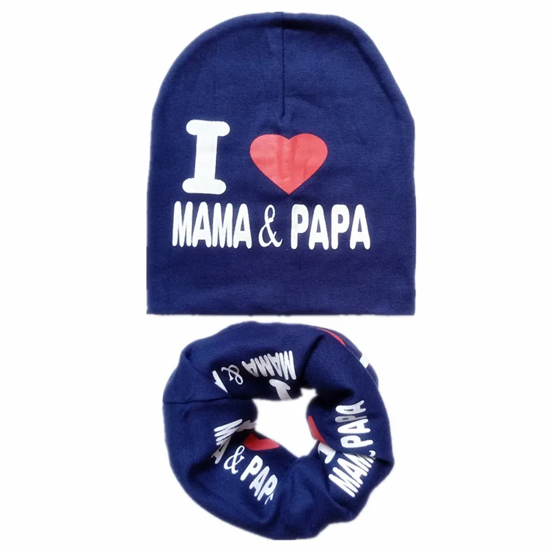 navy love mama Новая звезда сплошной Стиль Детские наборы шарф шапка вязаная крючком Детская шапка воротники осень зима теплая девочка мальчик шапка ребенок дети набор шапки и шарфа - Цвет: navy love mama