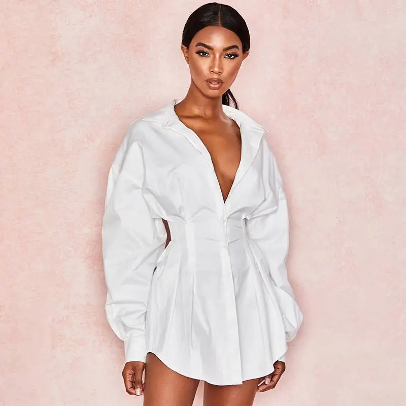 Сексуальное женское платье рубашка с глубоким v образным вырезом и рюшами