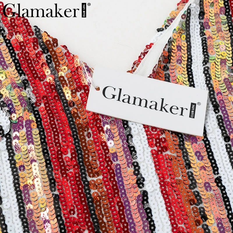 Glamaker, сексуальное короткое облегающее платье в полоску с блестками, женское летнее Мини-Платье С v-образным вырезом, элегантные женские модные вечерние клубные платья, vestidos