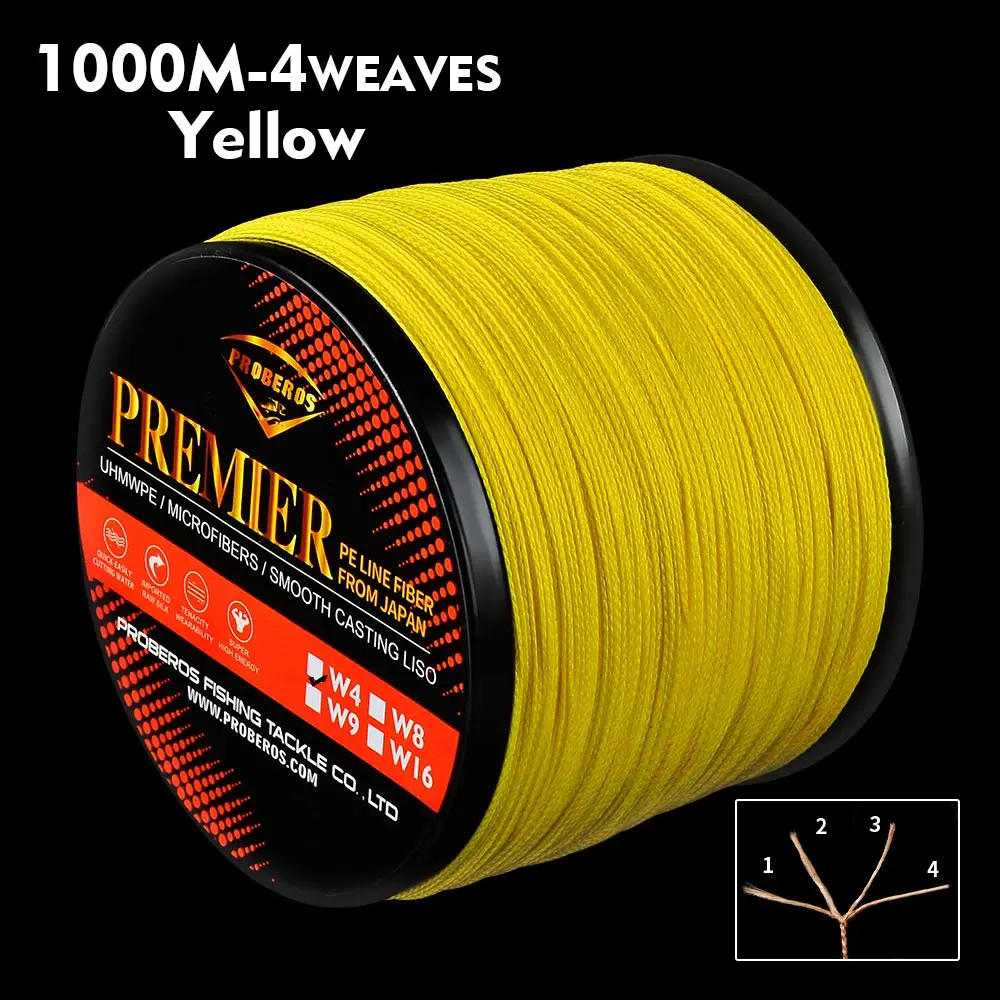 Yellow Плетеная леска для ловли карпа, 1000 м, серия Prime, крепкая многонитевая ПЭ косичка, 6-100 фунтов, пресноводная морская леска - Цвет: Yellow