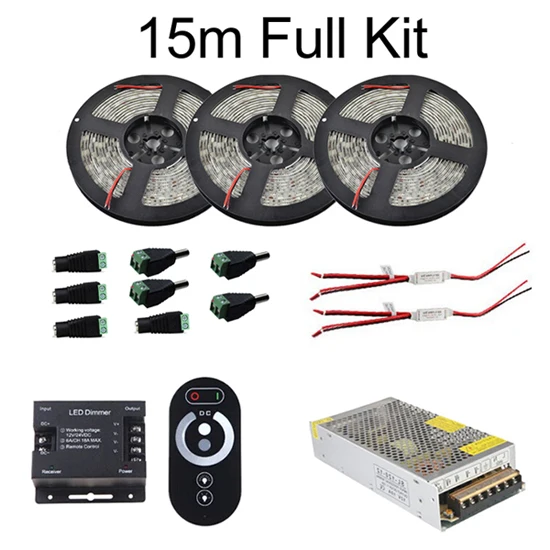 15m Full Kit 20 м диммируемая Светодиодная лента комплект 5630 водонепроницаемый теплый белый+ RF сенсорный диммер+ блок питания+ усилитель - Испускаемый цвет: 15m Full Kit