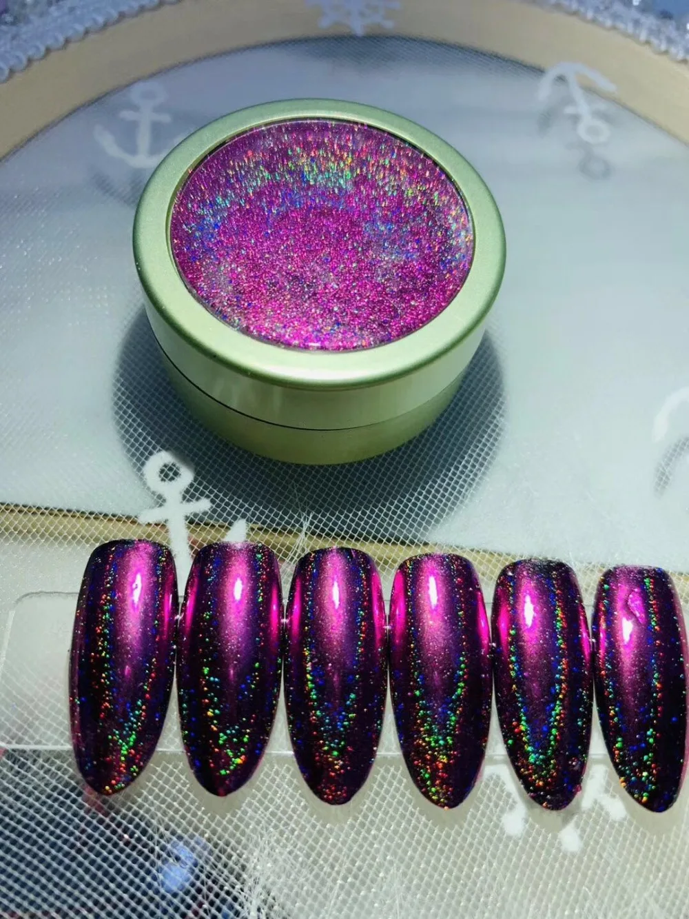 Голографические пигментные хлопья розового цвета с радужным эффектом|Блестки