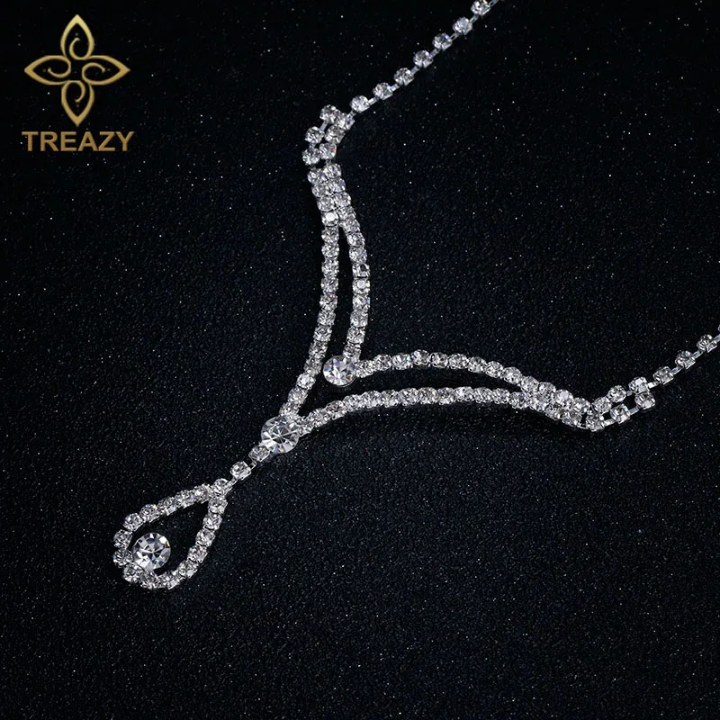 TREAZY для женщин красивый V форма капли кристалл цепочки и ожерелья серьги набор невесты Свадебные Ювелирные наборы вечерние