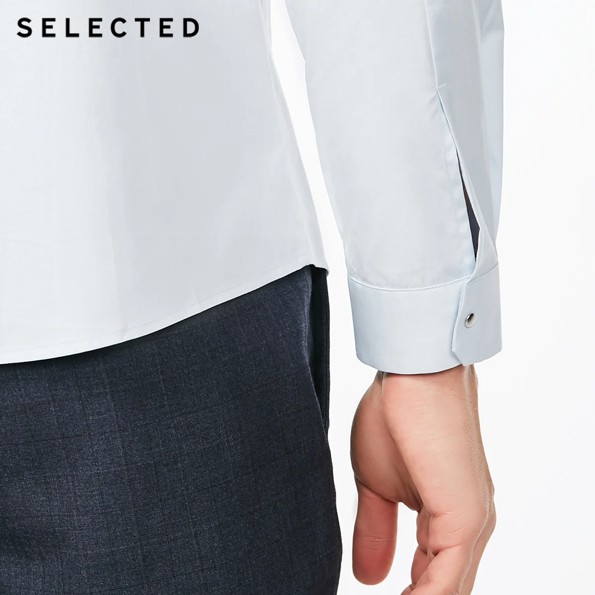 SELECTED cotton micro projectile collar long sleeved shirt S|417405526 | Мужская одежда