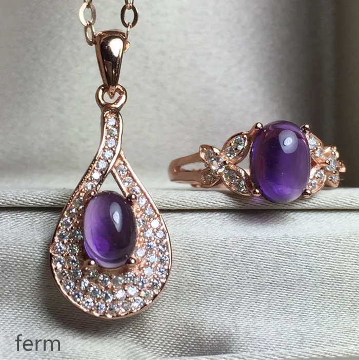 

KJJEAXCMY exquisite jewelry 925 pure silver, Amethyst ladies' rings, pendants, 2 pieces.