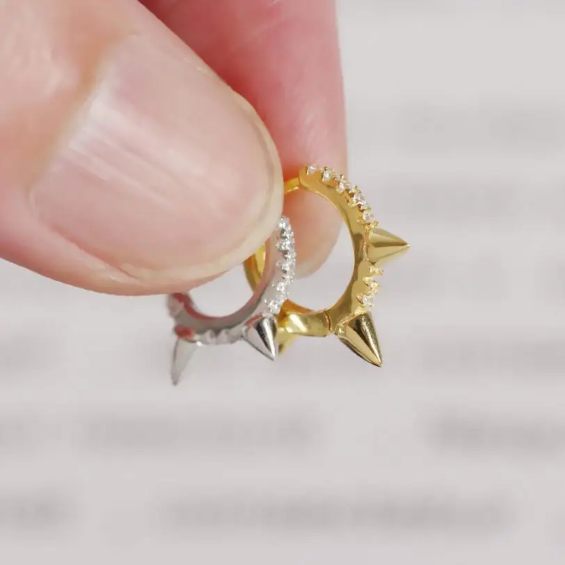 Женские готические серьги-кольца из стерлингового серебра 925 пробы с заклепками