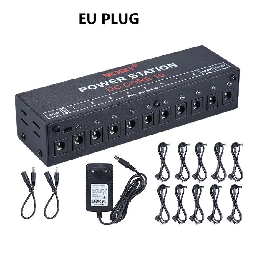 EU Plug Мини-гитарная педаль электропитания 10 изолированных выходов постоянного тока для 9 в 12 В 18 в гитарная педаль эффектов с силовыми кабелями - Цвет: EU Plug