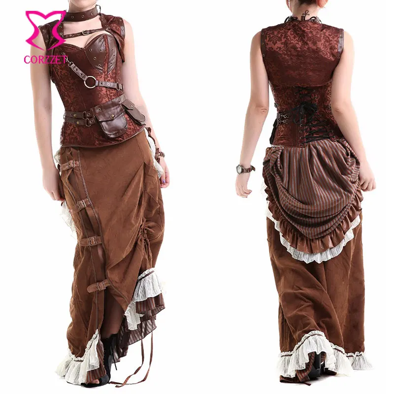 Коричневый корсетный корсет готическая одежда сексуальные корсеты и бюстье в