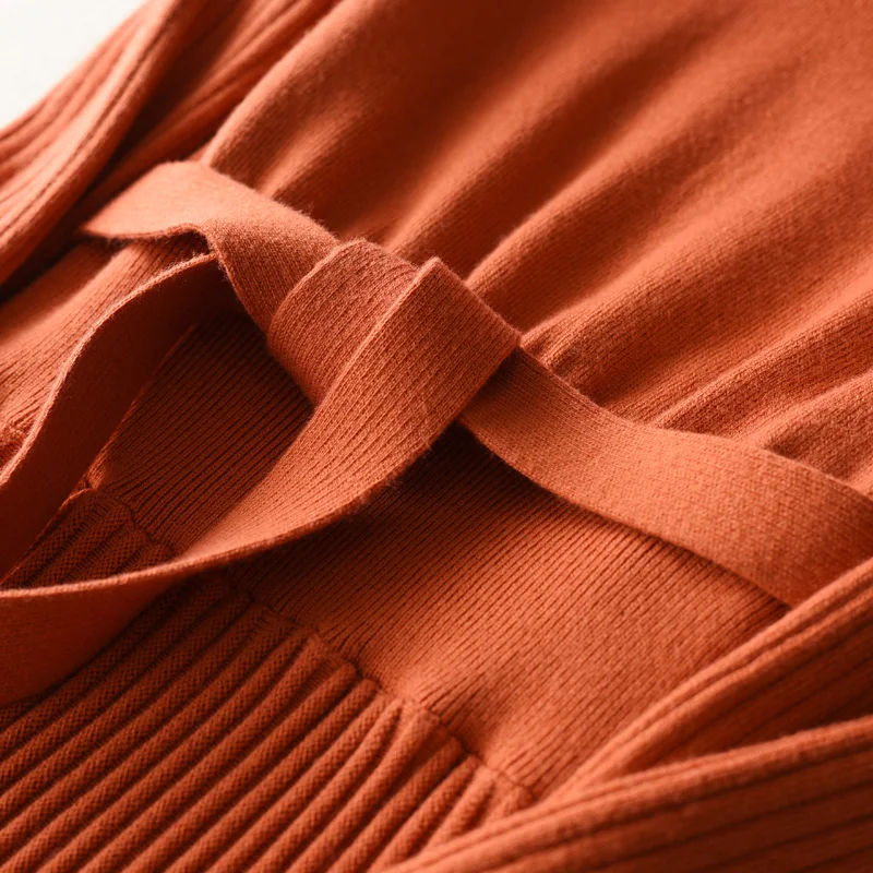 Мода 2017 г. О образным вырезом вязаный свитер с длинным рукавом шерстяное Платья