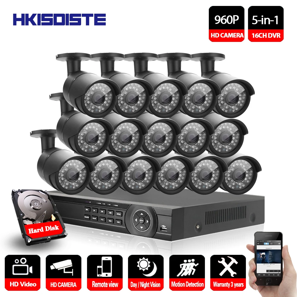 16CH CCTV Система HDMI 1080P выход AHD DVR 16 шт. 1.3MP ИК наружная безопасность ночного видения