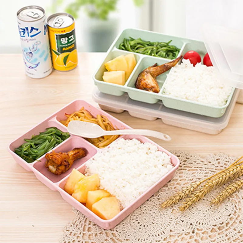 Ланч бокс Пшеничная солома 4 сетки Bento box Портативный экологичный контейнер для