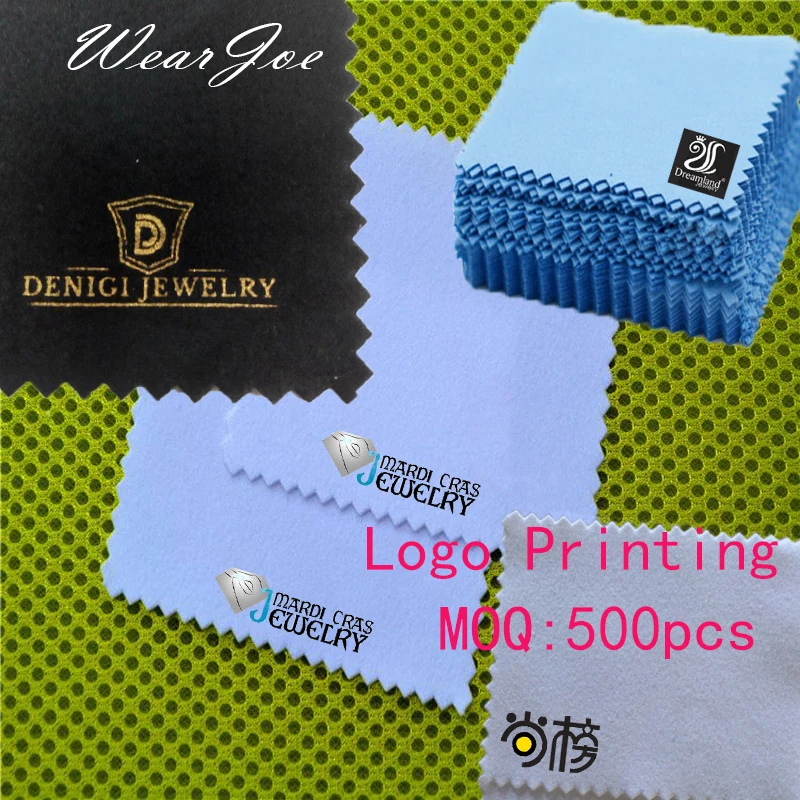 

500pcs Custom LOGO Printed 12 Colors Available Silver Gold Jewelry Cleaning Polish Cloth Microfiber Anti-Tarnish Fabric Cleaner