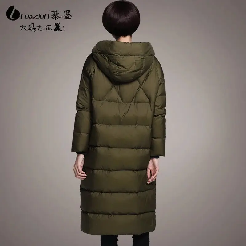 Зимняя женская Парка M ~ 3XL Длинные куртки на утином пуху с капюшоном утепленные