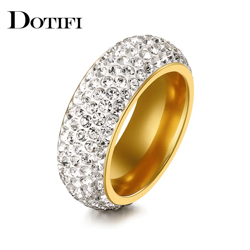 DOTIFI 316L кольца из нержавеющей стали для женщин полный размер 5 ряд прозрачный кристалл обручальное кольцо ювелирные изделия