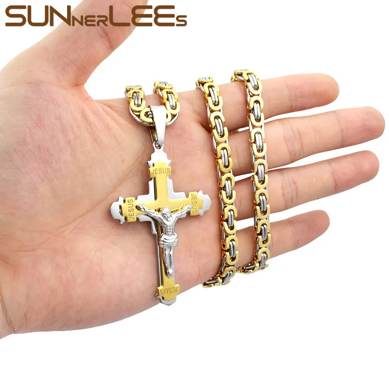 SUNNERLEES ожерелье из нержавеющей стали с подвеской в виде Креста Иисуса Христа