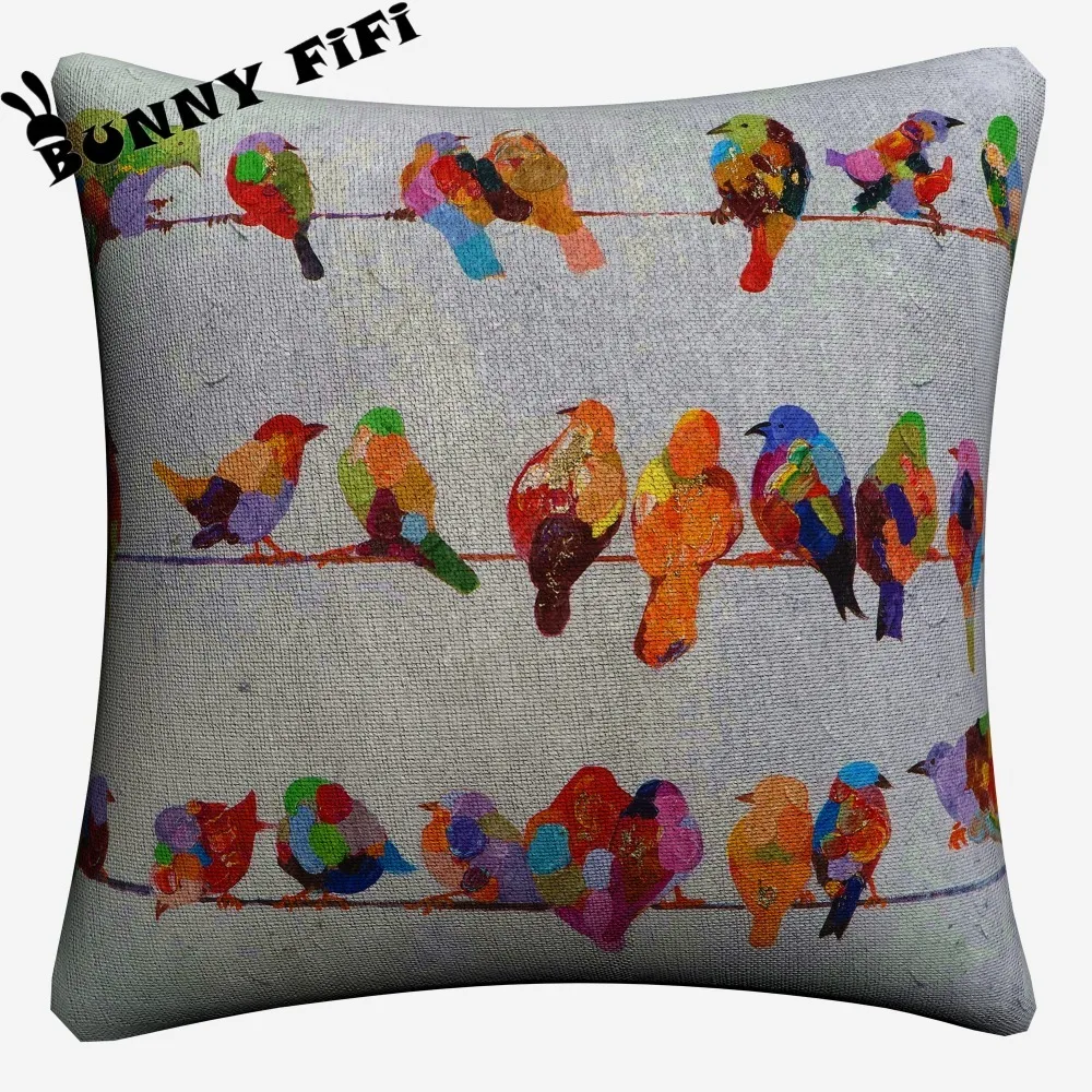 Birds On A Wire Artwork Soft Cotton Linen Cushion Covers 45x45cm Vintage Pillowcase For Sofa Home Decoration | Дом и сад