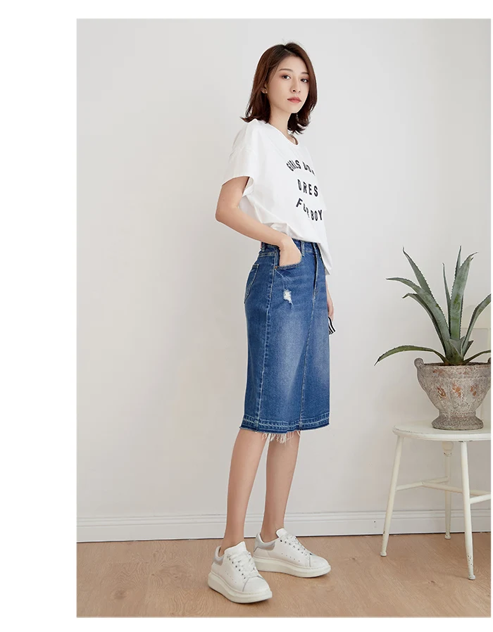 Женская джинсовая юбка LEIJIJEANS, модная повседневная всесезонная юбка из денима с потертостями, большие размеры 4XL 5XL 6XL