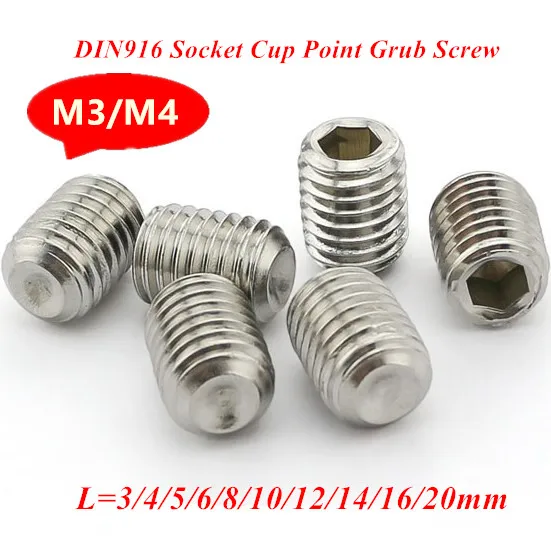

100 шт. M3/M4 * L нержавеющая сталь 304 DIN916 Шестигранная розетка, набор винтов