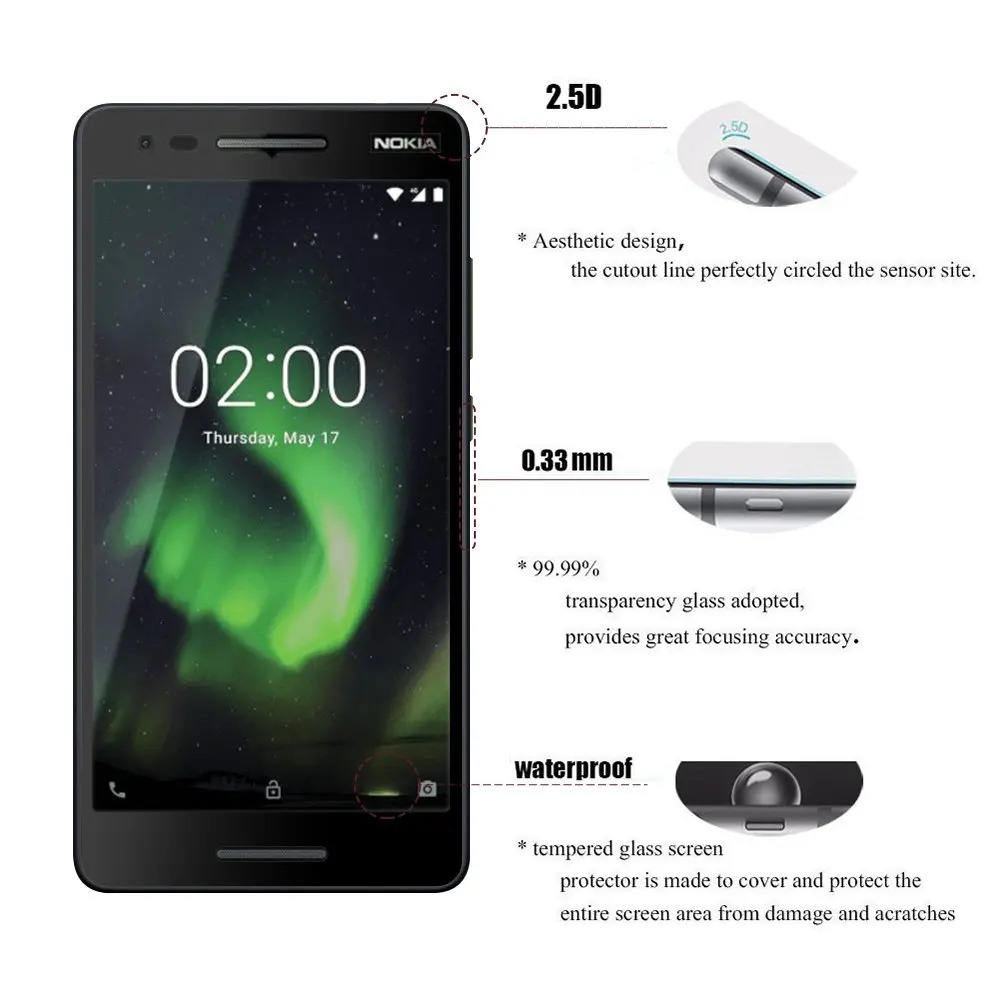 Полное покрытие красочные Экран протектор Закаленное Стекло пленка для Nokia 2 1 3 5