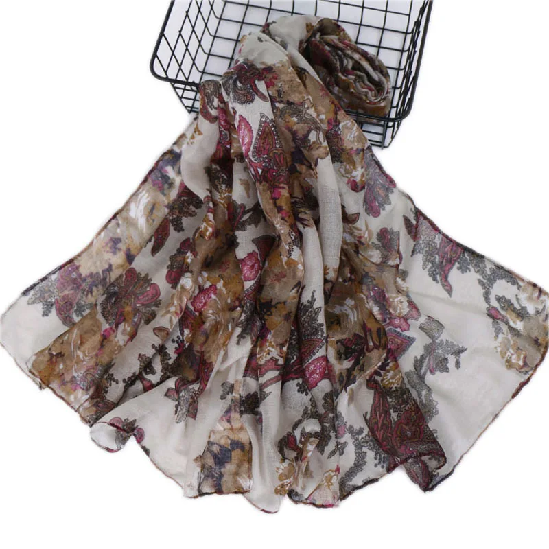 Женский шарф с цветочным принтом шаль из вискозы в этническом стиле