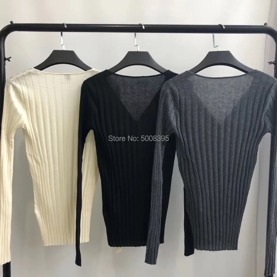 Трикотажный Свитер Avresa с V-образным вырезом и длинными рукавами белый серый