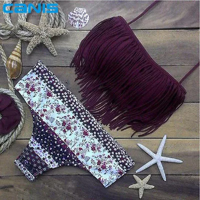 Женские Купальники с бахромой CANIS черный комплект бикини кисточками Спортивная