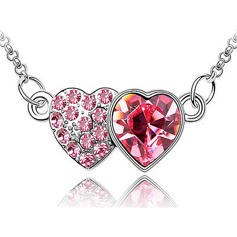 Ожерелье с павлиньими звездами двойным сердцем прозрачным белым синим розовым