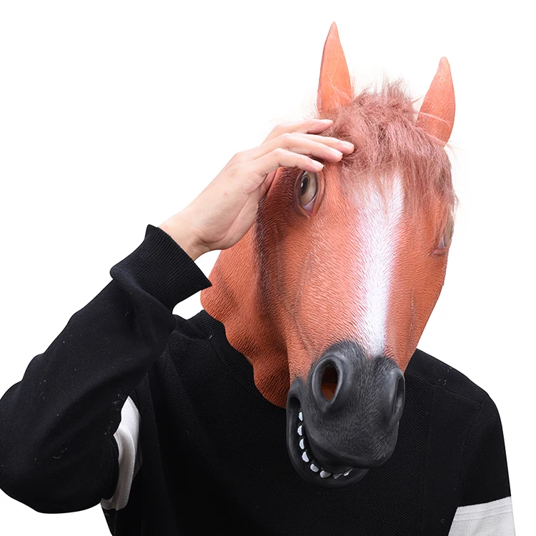Полная голова маска лошадиной головы жуткая меховая грива латексная