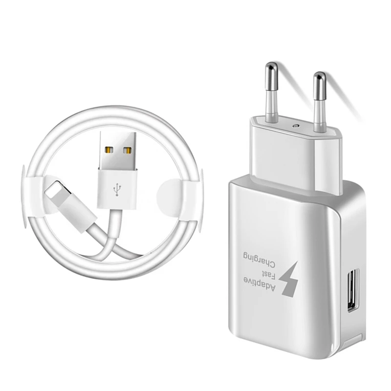 Комплект для быстрой зарядки ЕС/США + USB-кабель iPhone X XS 11 12 Pro Max XR 6 6S 7 8 Plus настенные