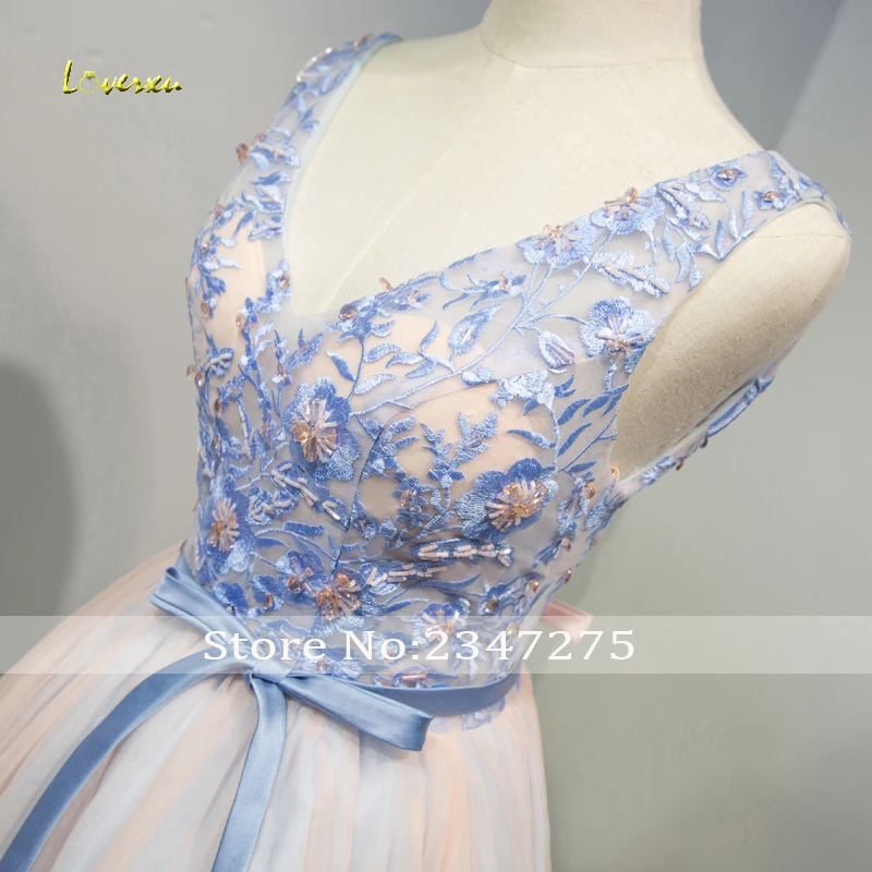 

Loverxu Romantic Appliques V-neck Formal Party Gown Sashes Short Cocktail Dresses 2019 Beaded Lace Up Graduation Dress Plus Size