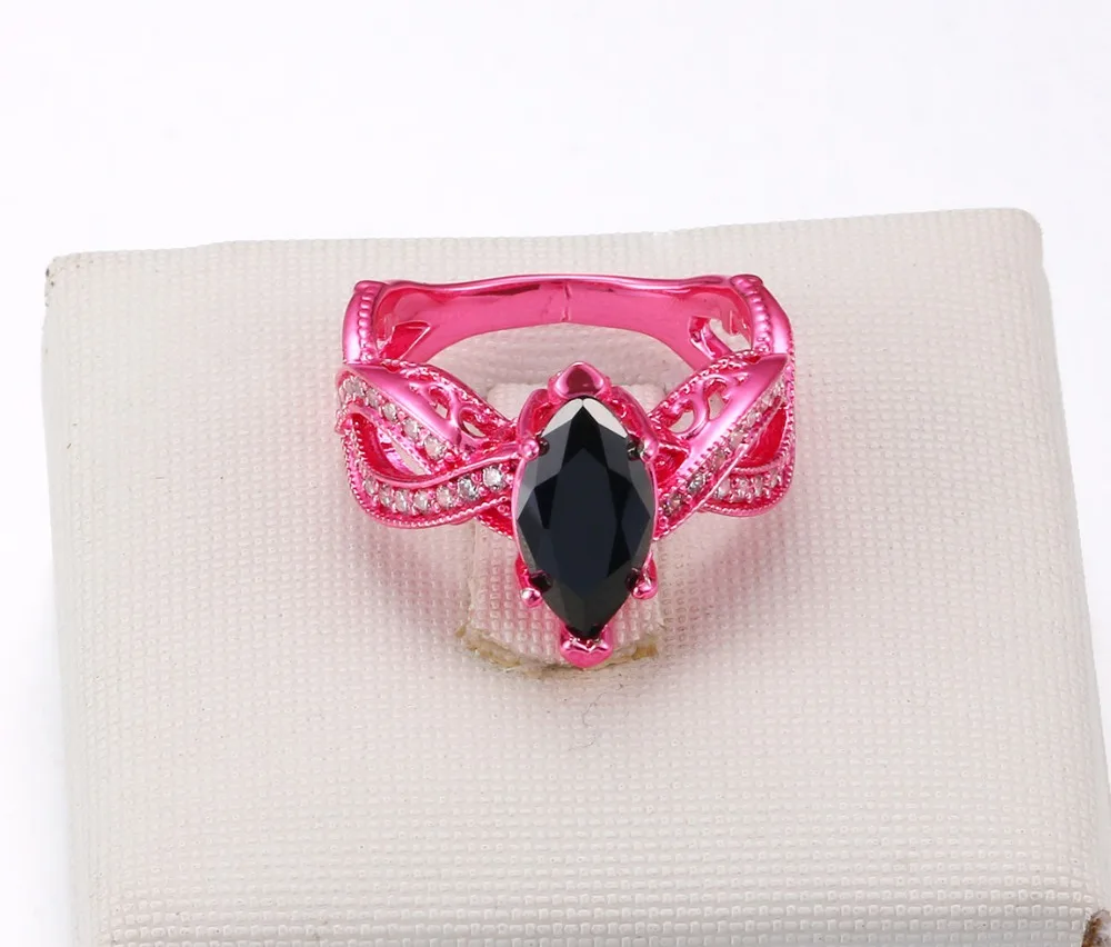 1 piece Black &amp 44 pieces White Zircon Prong Setting Pink Stainless Steel Ring | Украшения и аксессуары