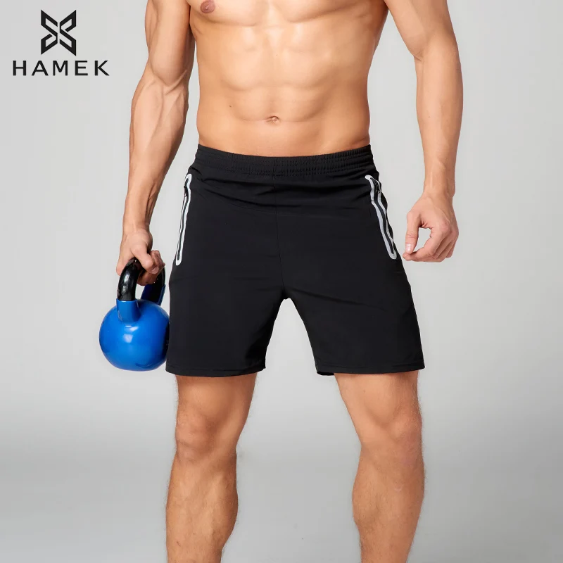 Быстросохнущие спортивные мужские шорты с карманами на молнии для бега
