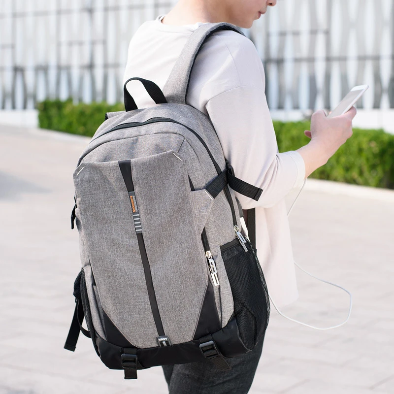

Unisex USB Charge Canvas Backpack Men Business Backpacks For women notebook Pack Travel Solid School bags Female Mochila XA41WC