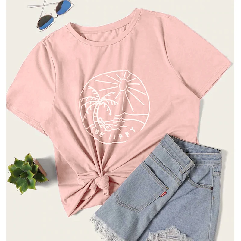 Топы повседневные большие размеры женская с круглым вырезом вдохновленная Tumblr