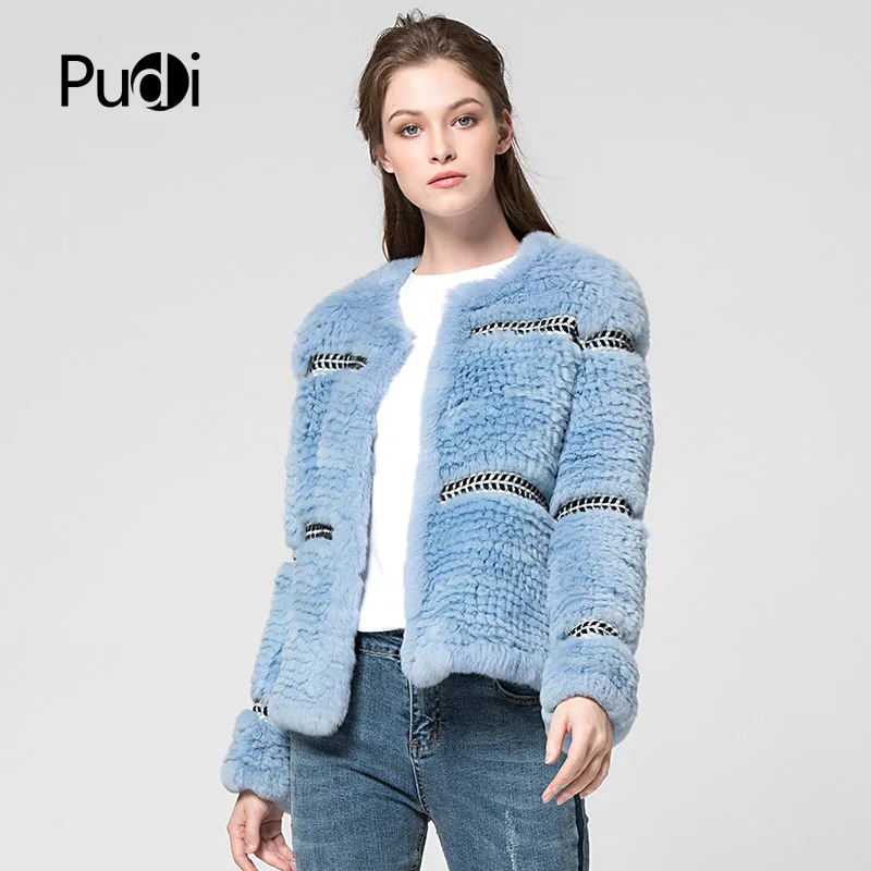Pudi CT7027 пальто из меха кролика рекс вязаное новое пальто из натурального кроличьего меха пальто куртка женская зимняя Толстая теплая из натурального меха