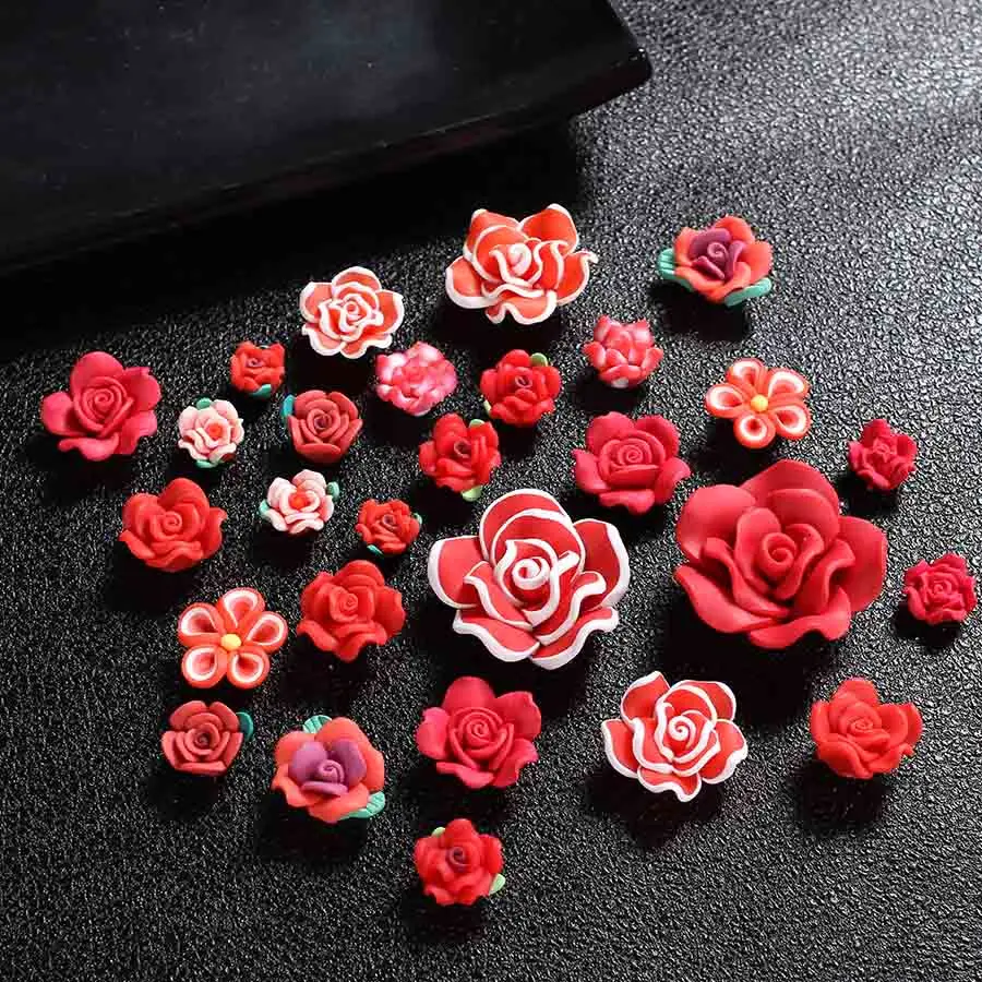 red color 28 шт./лот ручная работа 12-40 мм Flatback Fimo полимерные цветочные шарики из глины амулеты для телефона оболочка Diy ожерелье ювелирные изделия изготовление поставки - Цвет: red color