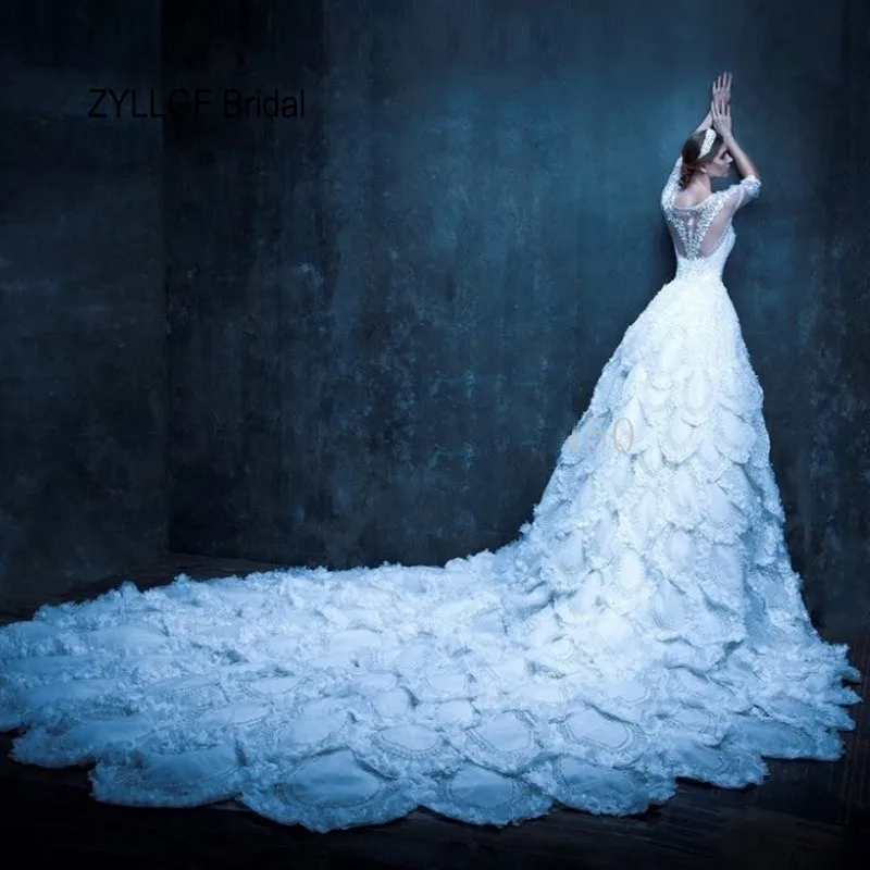 ZYLLGF Bridal Mermaid Half Sleeves Beaded Luxurious Wedding Dress Long Train Extravagant Gowns TA71 | Свадьбы и торжества