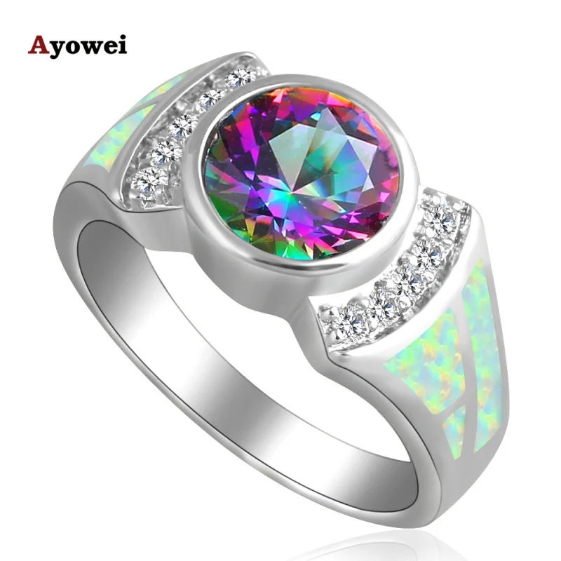 Кольцо для женщин с фантастическим мистическим кристаллом белое огненное