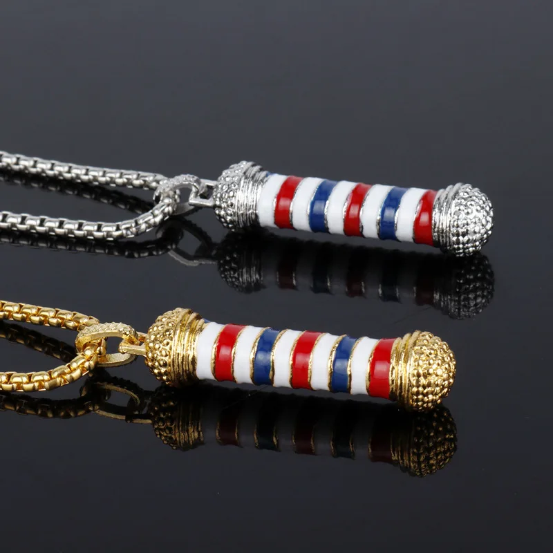 

Barber Shop 3D Barber Pole Pendant Necklaces Fashion Long Chain Necklace Barber Hairdresser Souvenir Charm Statement Jewelery