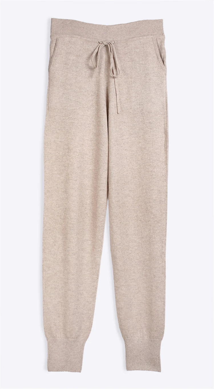 

100%goat cashmere women's lounge pants ankle-length trousers elastic waist drawstring EU/M42-L44