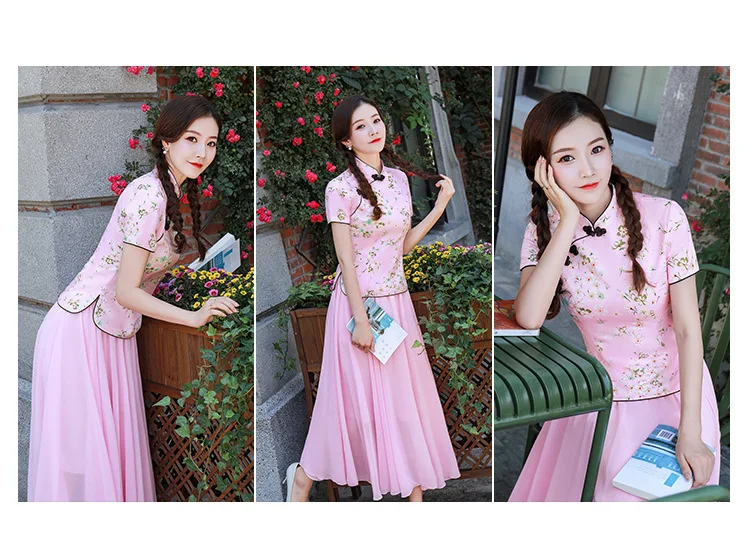 Sheng Coco 3XL 4XL вишневые рубашки Cheongsam блузка желтый цветочный принт Элегантные классические женские топы Ципао китайский стиль