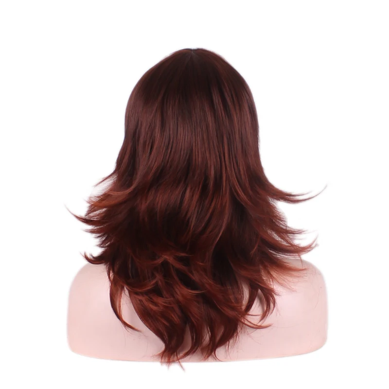 Большие размеры красновато коричневый синтетические парики с челкой женские Для