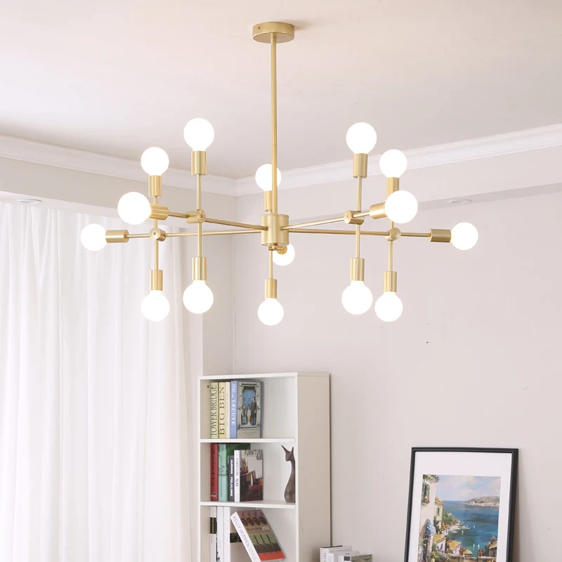 Винтажная люстра светодиодная комнатная лампа железная золотая металлическая