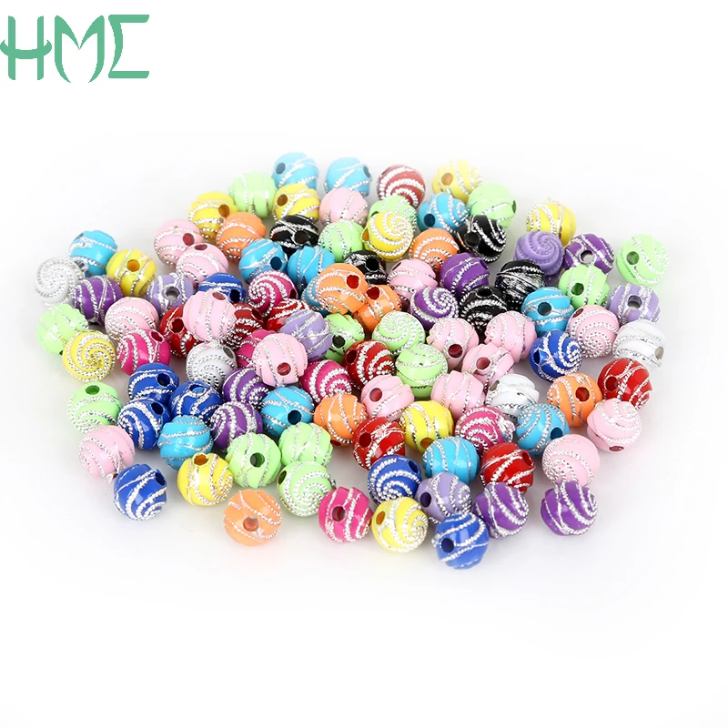 Оптовая продажа 100 шт./лот 8 мм модные винтовые блестящие акриловые бусины для