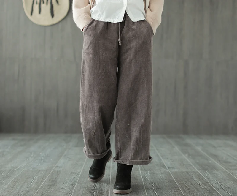 Осенние штаны Для женщин большой размер свободные ретро брюки новый с эластичным