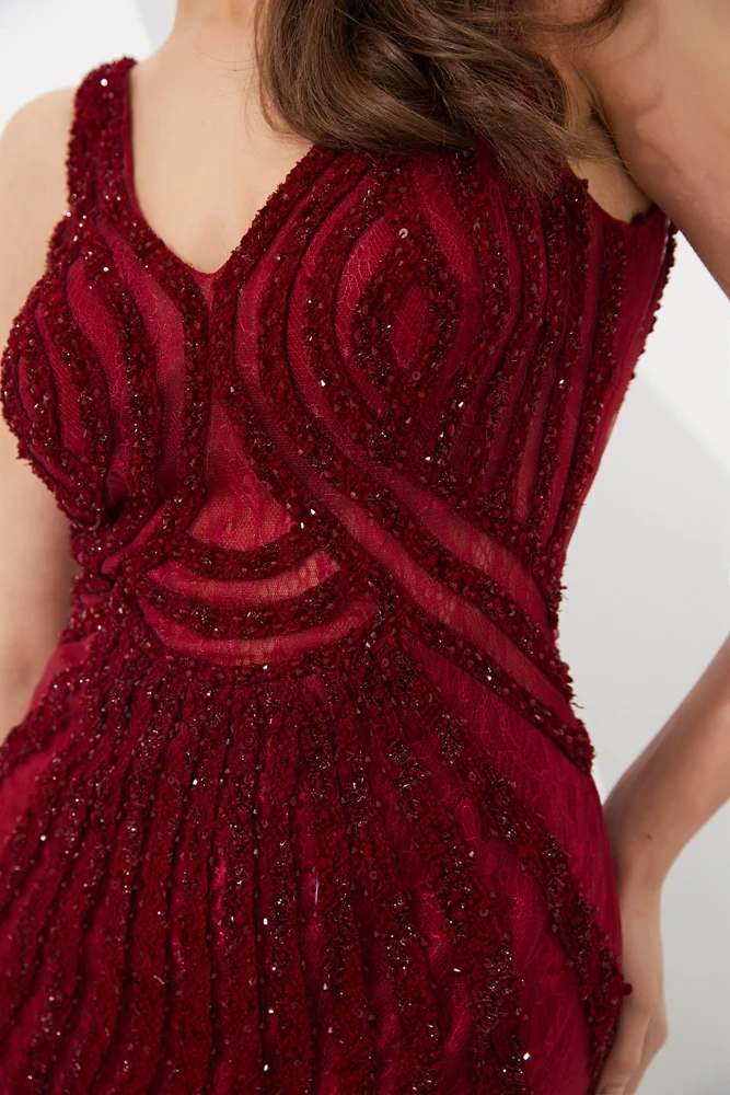 

Plus Size Evening Dresses 2020 Beading Sequined Lace Wine Red Mermaid Long Prom Gowns Walk Beside You Occasion Dresses for Women